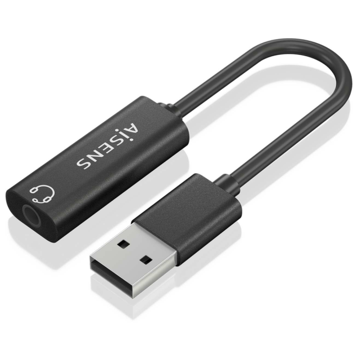 CONVERSOR AISENS USB-A A AUDIO 48KHZ USB-A/M-JACK 3.5/H NEGRO 10CM