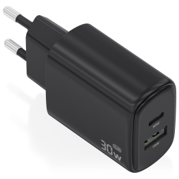 CARGADOR AISENS GAN 30W 1XUSB-C PD3.0 QC4.0 1XUSB-A QC3.0 NEGRO