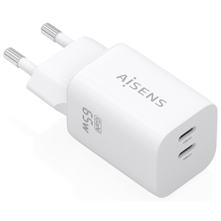 CARGADOR AISENS GaN 65W 2xUSB-C PD3.0 QC4.0 BLANCO