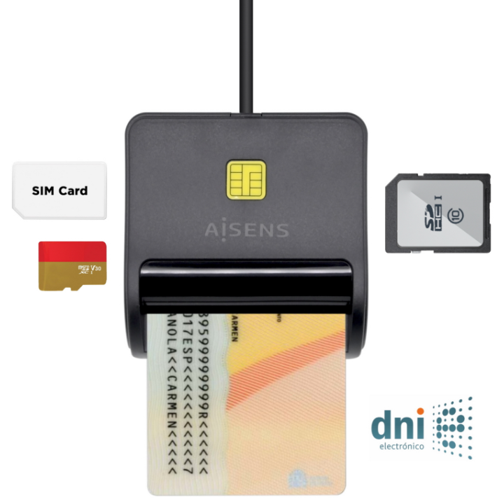 LECTOR DNI-TARJETAS AISENS SIM SD Micro SD MMC RS-MMC MMC Micro NEGRO