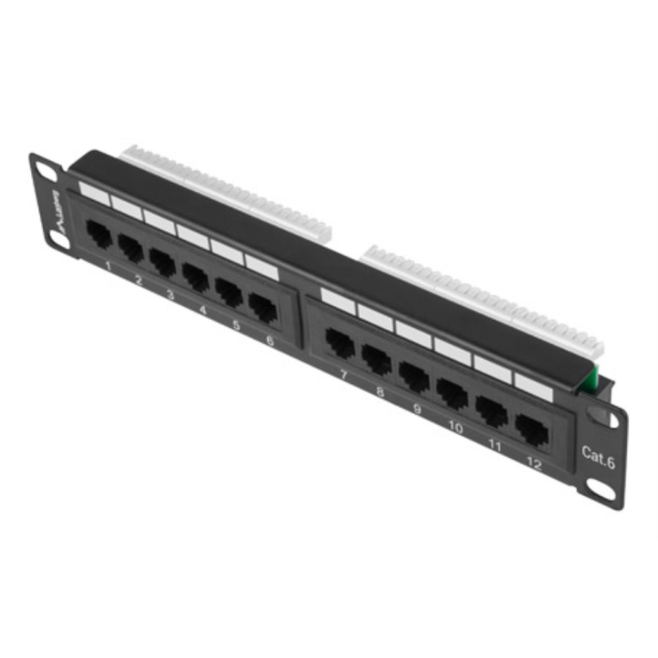 PATCH PANEL LANBERG 12 PUERTOS 1U 10" CAT.6 NEGRO