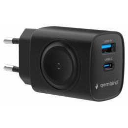 CARGADOR GEMBIRD 2-1 USB CARGA RAPIDA + APPLE WATCH NEGRO