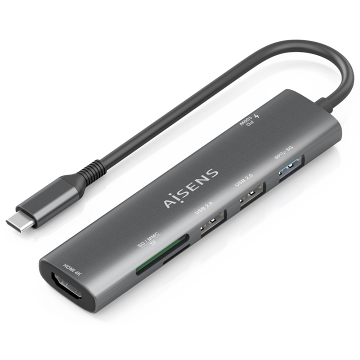 USB-C DOCK AISENS 7 EN 1 USB-C A HDMI 2XUSB-A USB-A PD 100W SD MICRO SD