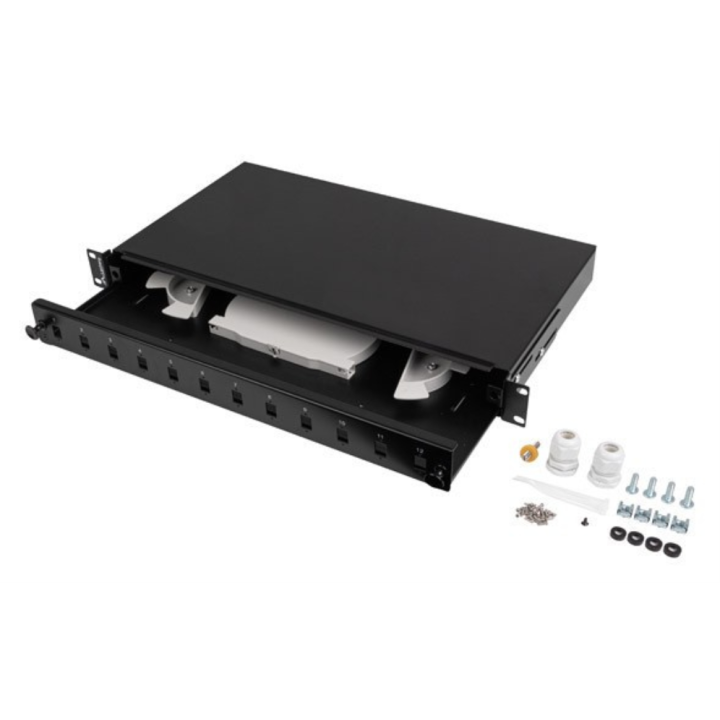 PATCH PANEL LANBERG 1U 19" FIBRA OPTICA 12 PTS SC SIMPLEX O 12 LC DUPLEX BK+ACC