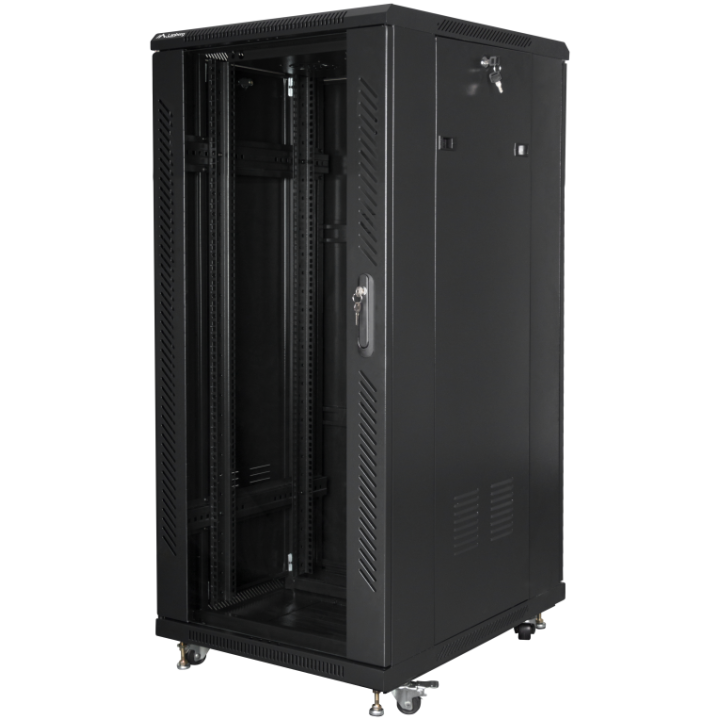 ARMARIO LANBERG RACK 19" 27U 600X800 FLAT PACK NEGRO PUERTA CRISTAL CON LCD