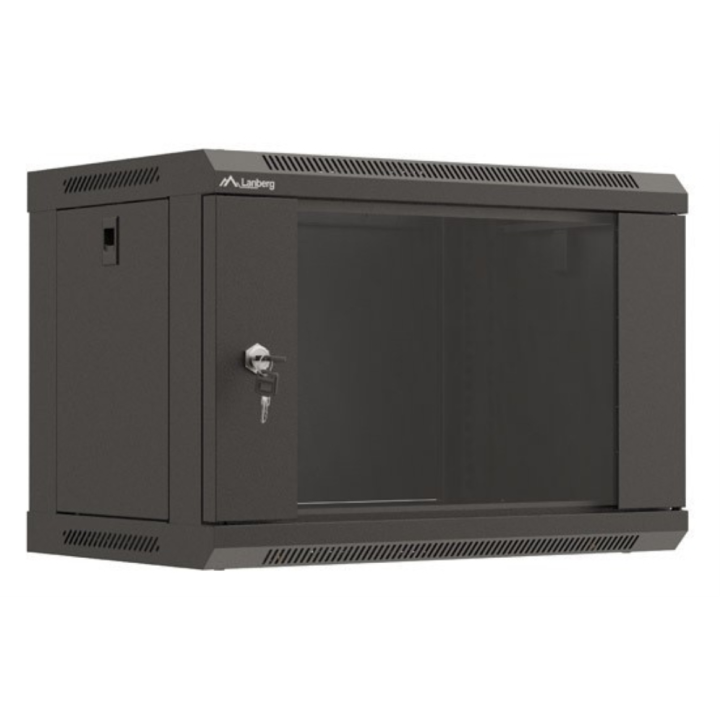 ARMARIO LANBERG MURAL RACK 19" 6U 540X350 FLAT PACK NEGRO PUERTA CRISTAL