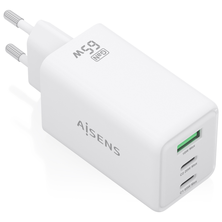 CARGADOR AISENS GAN 65W 2XUSB-C PD3.0 QC4.0 1XUSB-A QC3.0 BLANCO