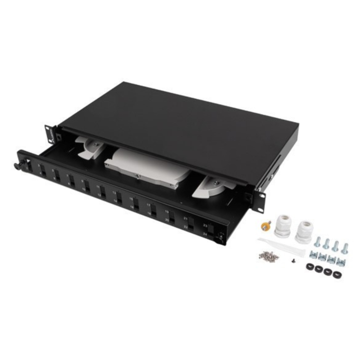 PATCH PANEL LANBERG 1U 19" FIBRA OPTICA 12 PTS SC DUPLEX O 12 LC QUAD BK+ACC