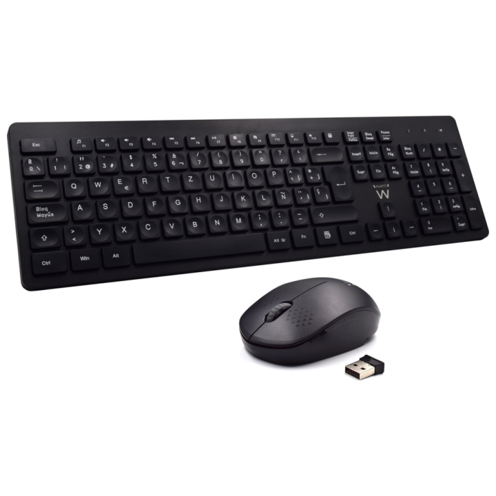 COMBO TECLADO RATON EWENT ESPAÑOL TECLAS CONCAVAS RF INALMABRICO NEGRO