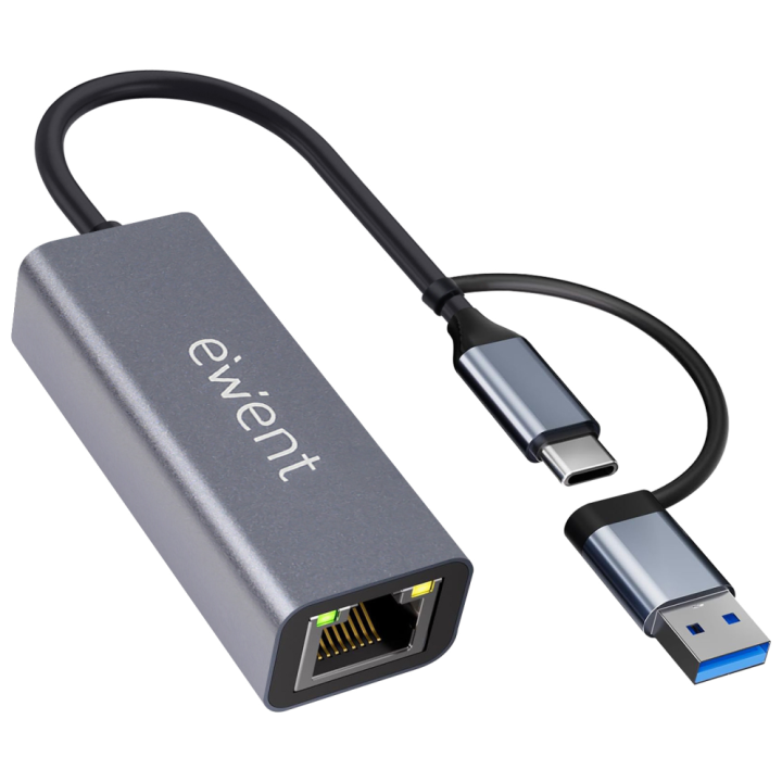 ADAPTADOR ETHERNET EWENT EW9819 RJ45 USB-C USB-A GIGABIT 1000MBPS