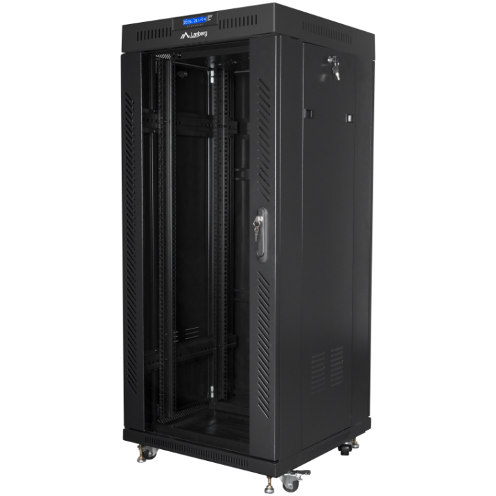 ARMARIO LANBERG 19" 27U 600X600 FLAT PACK NEGRO PUERTA CRISTAL CON LCD V2