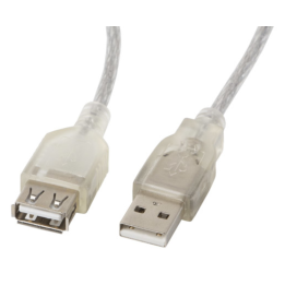 CABLE ALARGADOR LANBERGUSB 2.0 MACHO HEMBRA FERRITA 1.8M TRANSPARENTE