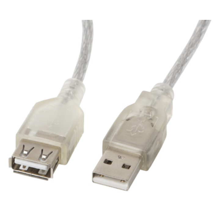 CABLE ALARGADOR LANBERGUSB 2.0 MACHO HEMBRA FERRITA 1.8M TRANSPARENTE