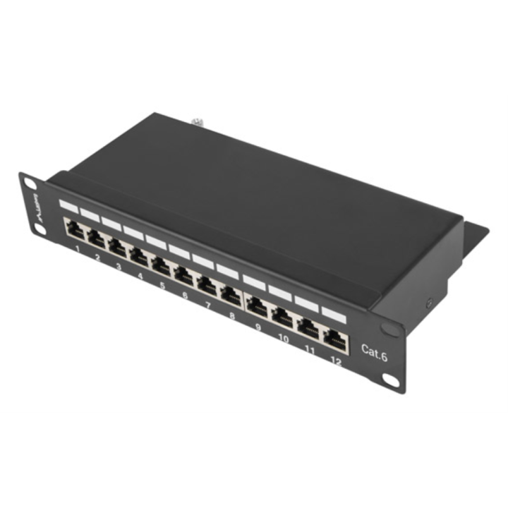 PATCH PANEL LANBERG 12 PUERTOS 1U 10" CAT.6 BLINDADO NEGRO
