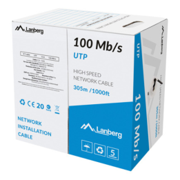 BOBINA CABLE RED LANBERG UTP RJ45 100 MB/S SOLIDO CCA AWG24 305M NEGRO