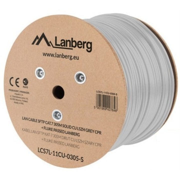 BOBINA CABLE RED LANBERG SFTP RJ45 CAT.7 SOLIDO CU AWG23 LSZH CPR 305M GRIS FLU