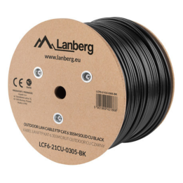 BOBINA CAT.6 LANBERG OUTDOOR FTP RJ45 SOLIDO COBRE FLUKE TESTED AWG24 305M NEGRO