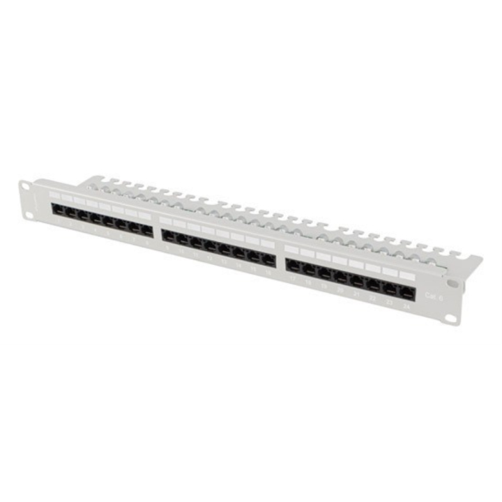 PATCH PANEL LANBERG 24 PUERTOS 1U 19" CAT.6 UTP CON ORGANIZADOR CABLES GRIS