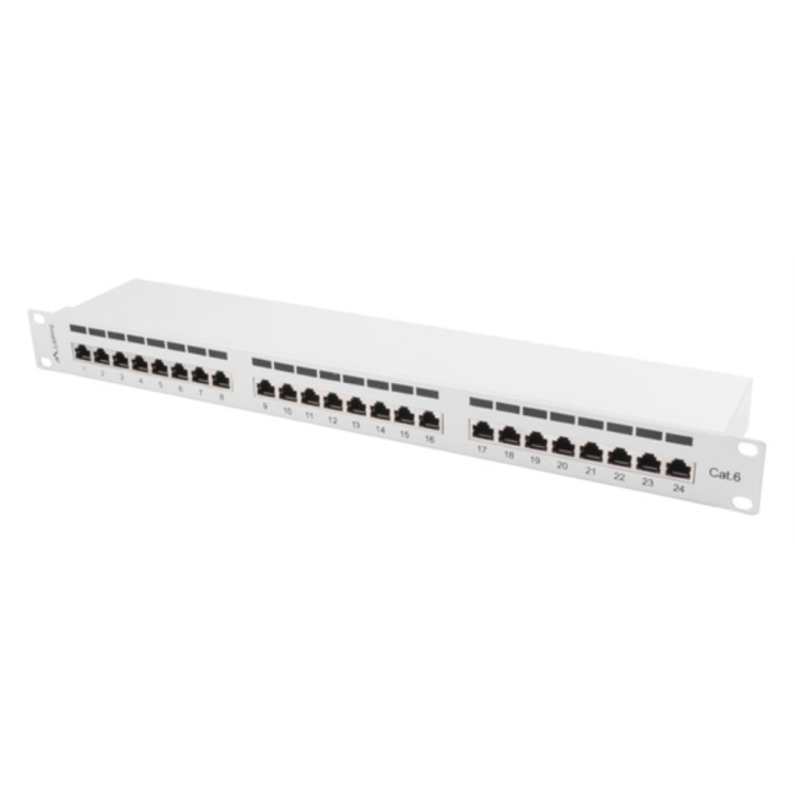 PATCH PANEL LANBERG 24 PUERTOS 1U 19" CAT.6 FTP GRIS