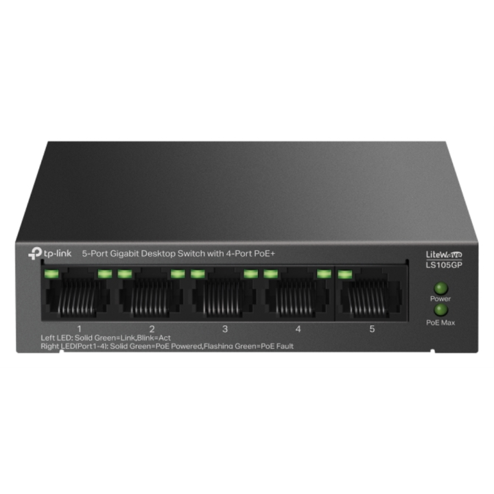 SWITCH TP-LINK LS105GP 5 PUERTOS GIGA CON 4 PUERTOS POE+