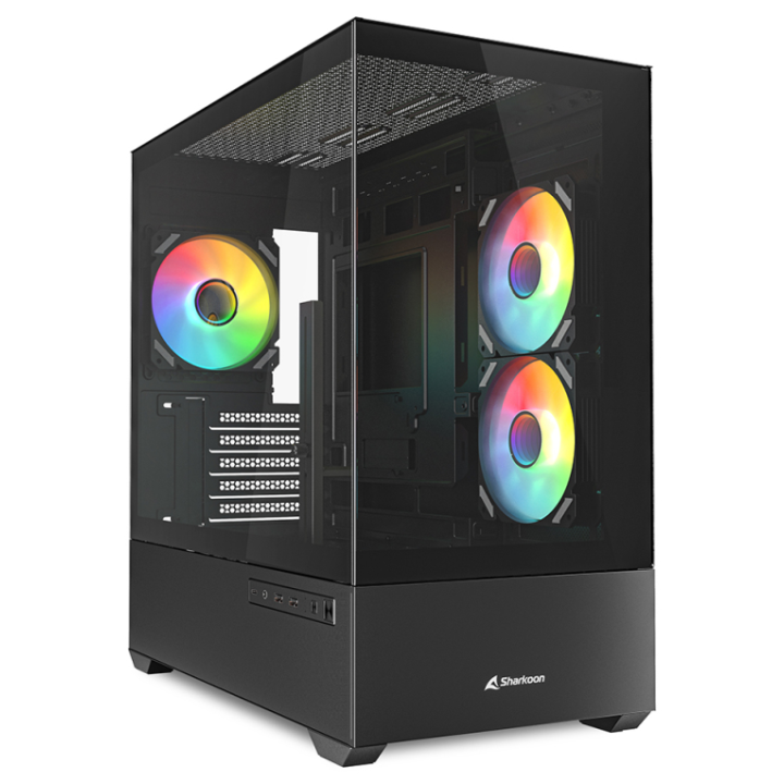 CAJA GAMING mATX SHARKOON MK6 RGB 3XVENT 120MM 2XUSB SN FUENTE NEGRO