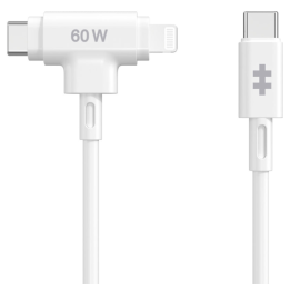 HYPER SILICONE USB-C TO USB-C AND LIGHTNING HYBRID 60W CABLE - WHITE