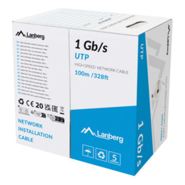 BOBINA CABLE RED LANBERG UTP RJ45 1GB/S SOLIDO CCA AWG23 100M GRIS