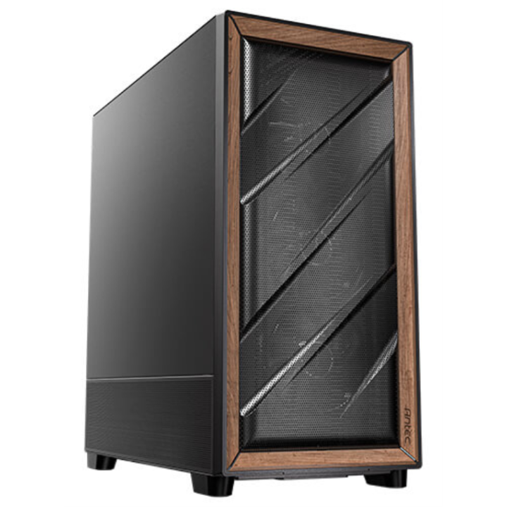 CAJA ANTEC FLUX SE ATX WOOD NEGRO 2XUSB SN FUENTE