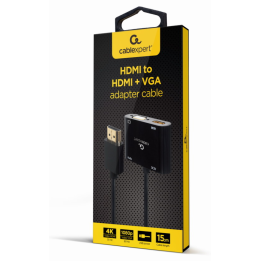 HDMI MACHO A HDMI HEMBRA + VGA HEMBRA + CABLE ADAPTADOR DE AUDIO NEGRO