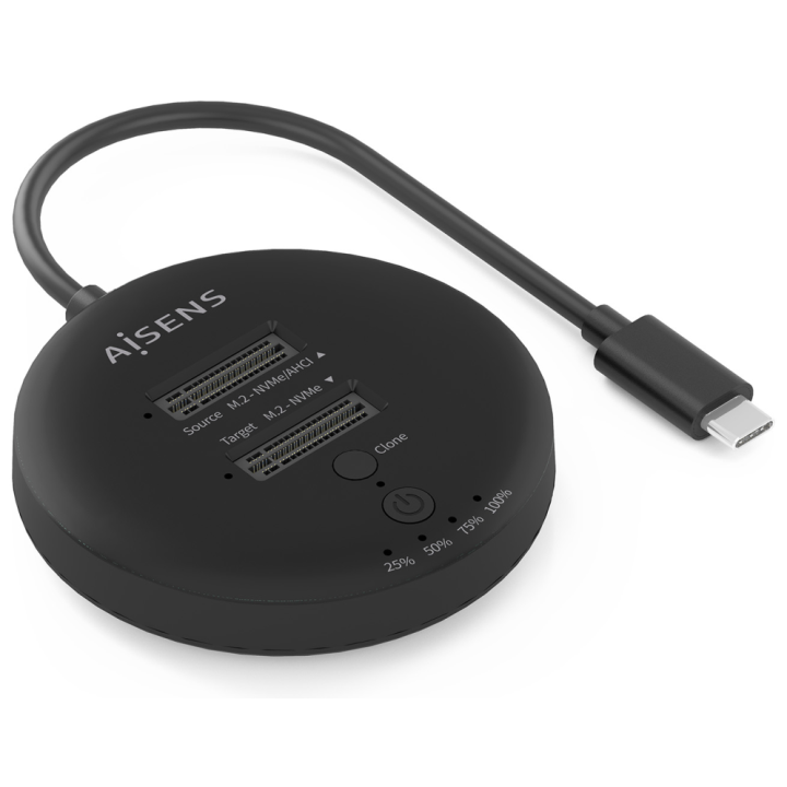 ESTACION DOCKING AISENS DOBLE BAHIA NVME USB 3.2 GEN2X2 CLONE NEGRO