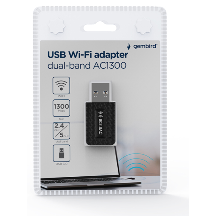 ADAPTADOR GEMBIRD WI-FI USB AC1300 DE BANDA DUAL COMPACTO