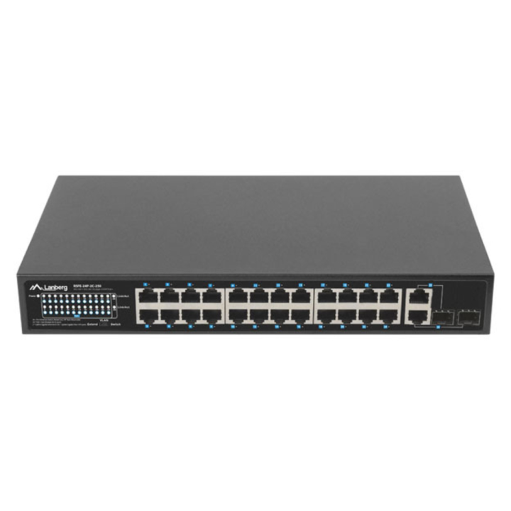 SWITCH LANBERG 24 PTOS 100MB POE+/2X COMBO GIGABIT ETHERNET 250W RACK 19"