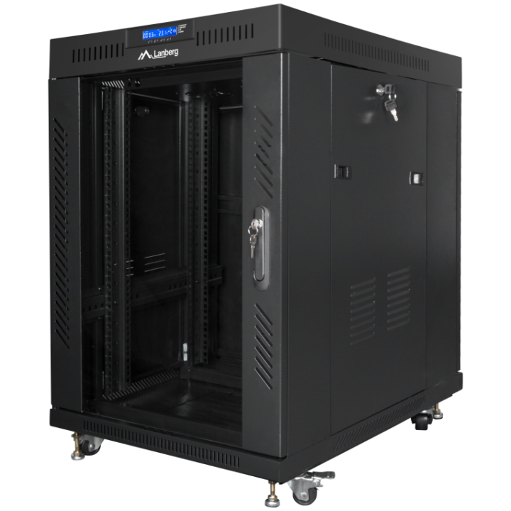 ARMARIO LANBERG RACK 19" 15U 600X800 FLAT PACK NEGRO PUERTA CRISTAL CON LCD