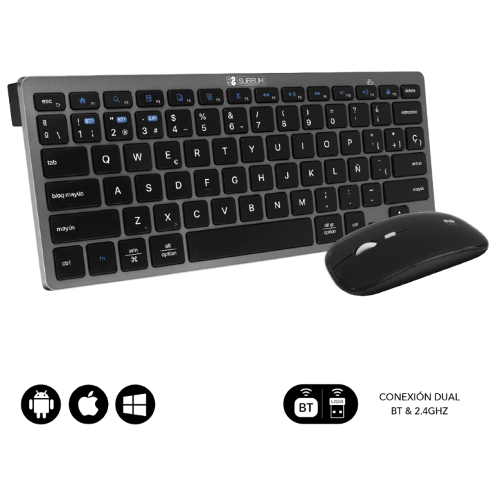 COMBO TECLADO RATON SUBBLIM MULTIDISPOSITIVO BLUETOOTH GRIS/NEGRO