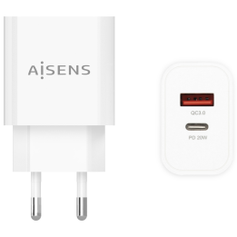CARGADOR AISENS 20W 1xUSB-C PD3.0 1xUSB-A QC3.0 BLANCO