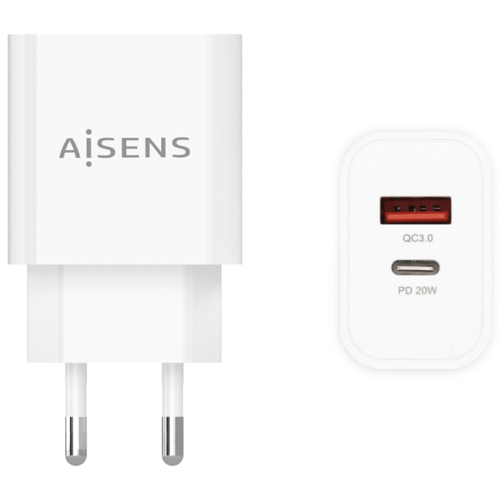 CARGADOR AISENS 20W 1xUSB-C PD3.0 1xUSB-A QC3.0 BLANCO