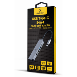 ADAPTADOR MULTIPUERTO GEMBIRD USB TIPO C 5 EN 1 HUB HDMI PD AUDIO ESTERO