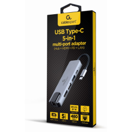 ADAPTADOR MULTIPUERTO USB TIPO C 5 EN 1 HUB HDMI PD LAN