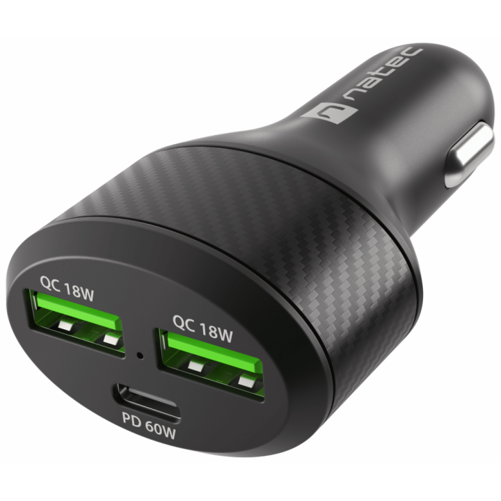 CARGADOR COCHE NATEC CONEY 2XUSB, 1XUSB-C QC3.0, PD 3.0 84W NEGRO