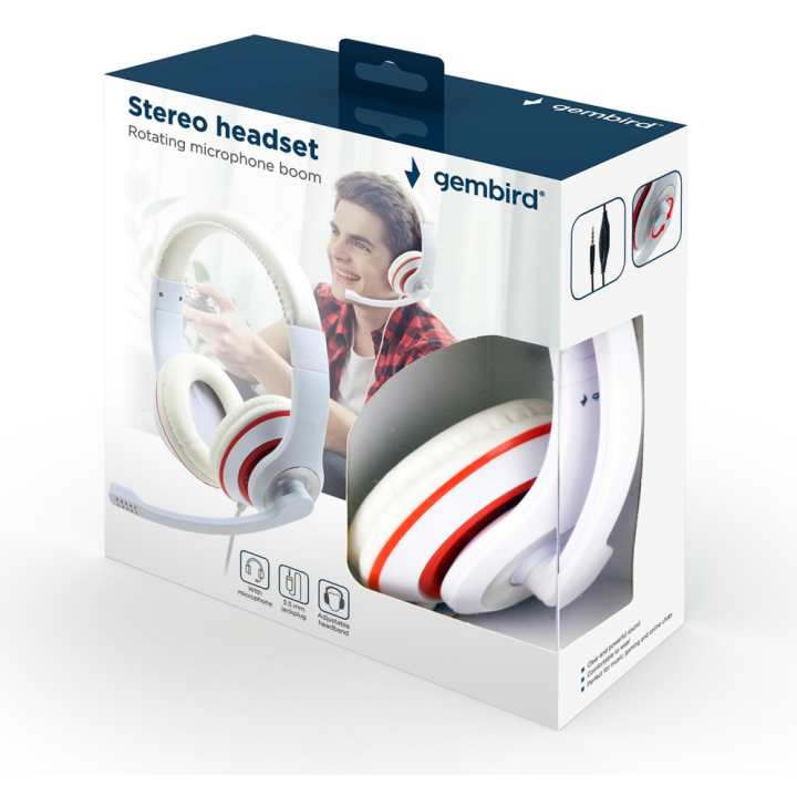 AURICULARES GEMBIRD MHS-03-WTRD BLANCO ROJO MICROFONO ALAMBRICO 3.5MM