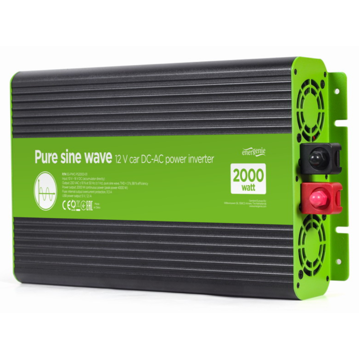 INVERSOR CORRIENTE DC-AC GEMBIRD COCHE DE ONDA SINUSOIDAL PURA DE 12 V 2000 W
