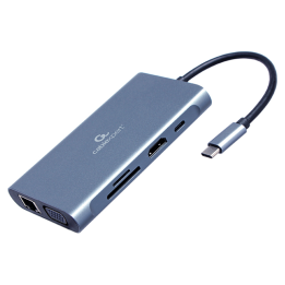 ADAPTADOR MULTIP GEMBIRD USBC 7EN1 HUB3.0,HDMI,VGA,PD,LECTOR TARJETAS,AUDIOGRIS
