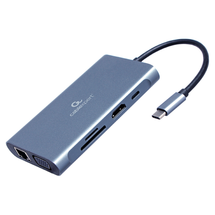 ADAPTADOR MULTIP GEMBIRD USBC 7EN1 HUB3.0,HDMI,VGA,PD,LECTOR TARJETAS,AUDIOGRIS