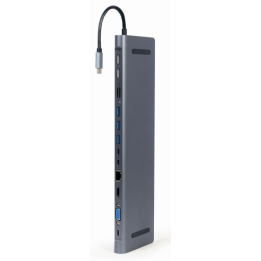ADAPTADOR MULTIPUERTO GEMBIRD USBC 9EN1 HUB,HDMI,VGA,PD,LECTOR,LAN,AUDIO3,5
