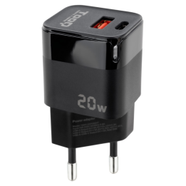CARGADOR DE PARED TOOQ USB-C/PD + USB-A/QC 20W NEGRO