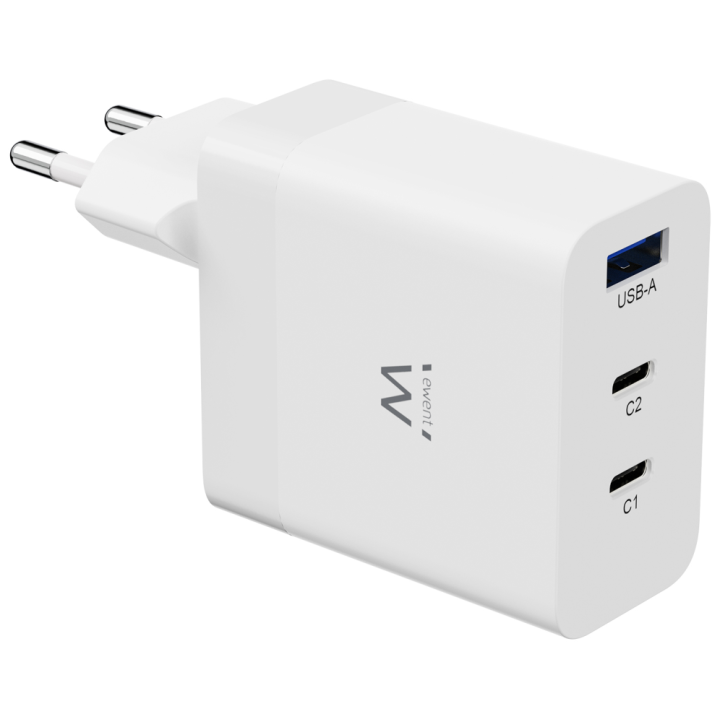 CARGADOR MOVIL EWENT CARGA RAPIDA PUERTOS 2 USB-C Y 1 USB-A 65W BLANCO