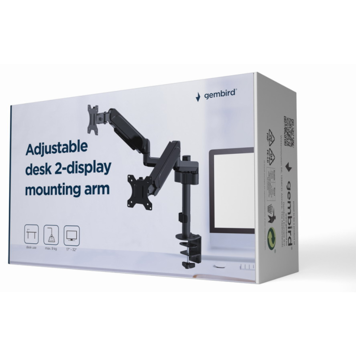 SOPORTE GEMBIRD PARA 2 PANTALLAS DE ESCRITORIO AJUSTABLE 17-32 HASTA 9 KG