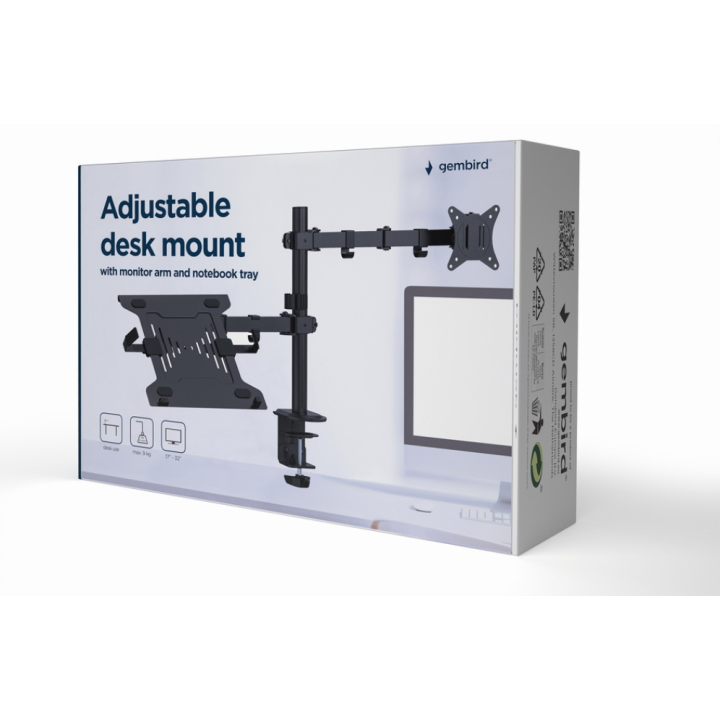 SOPORTE DE MESA GEMBIRD AJUST CON BRAZO PARA MONITOR Y BANDEJA PARA PORTATIL