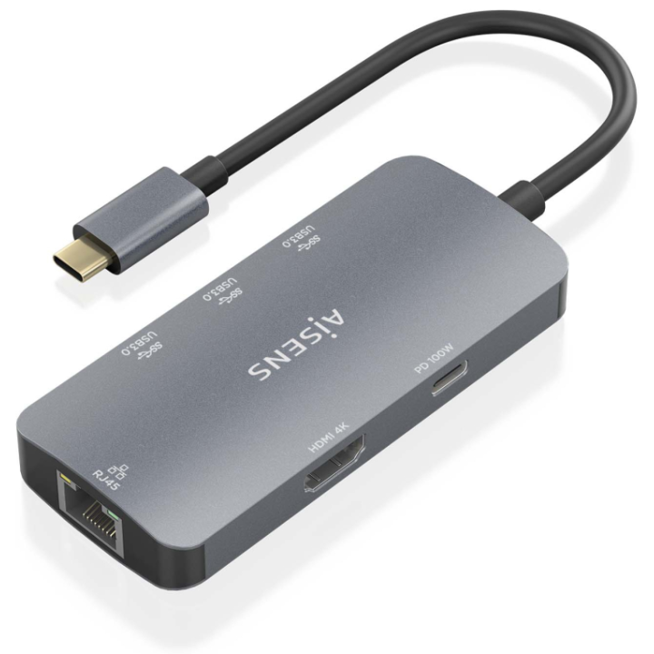 HUB AISENS USB-C DOCK 6 EN 1 USB-C A 1XHDMI 1XRJ45 3XUSB-A USB-C PD 15CM