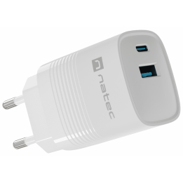 CARGADOR NATEC RIBERA GAN 30W PD3.0 QC3.0 1XUSB-A + 1XUSB-C BLANCO
